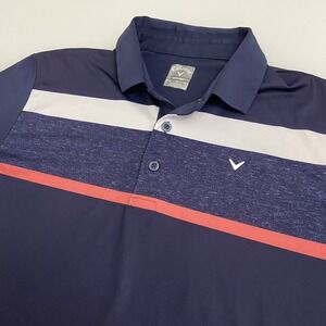 Callaway Opti Dri Polo Shirt‎ Mens Med Navy Striped Performance Golf Polo